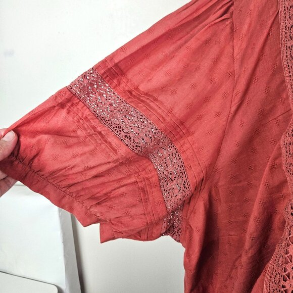 Universal Thread Women's Size 4X Rust Lace Boho Tunic Top Button Closure Casual - Picture 5 of 11